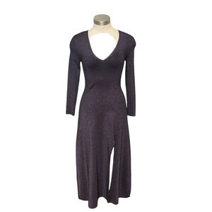 A.L.C. Dress Serafina Shimmer Long Sleeve Knit Midi Slit Black Purple Sz. M